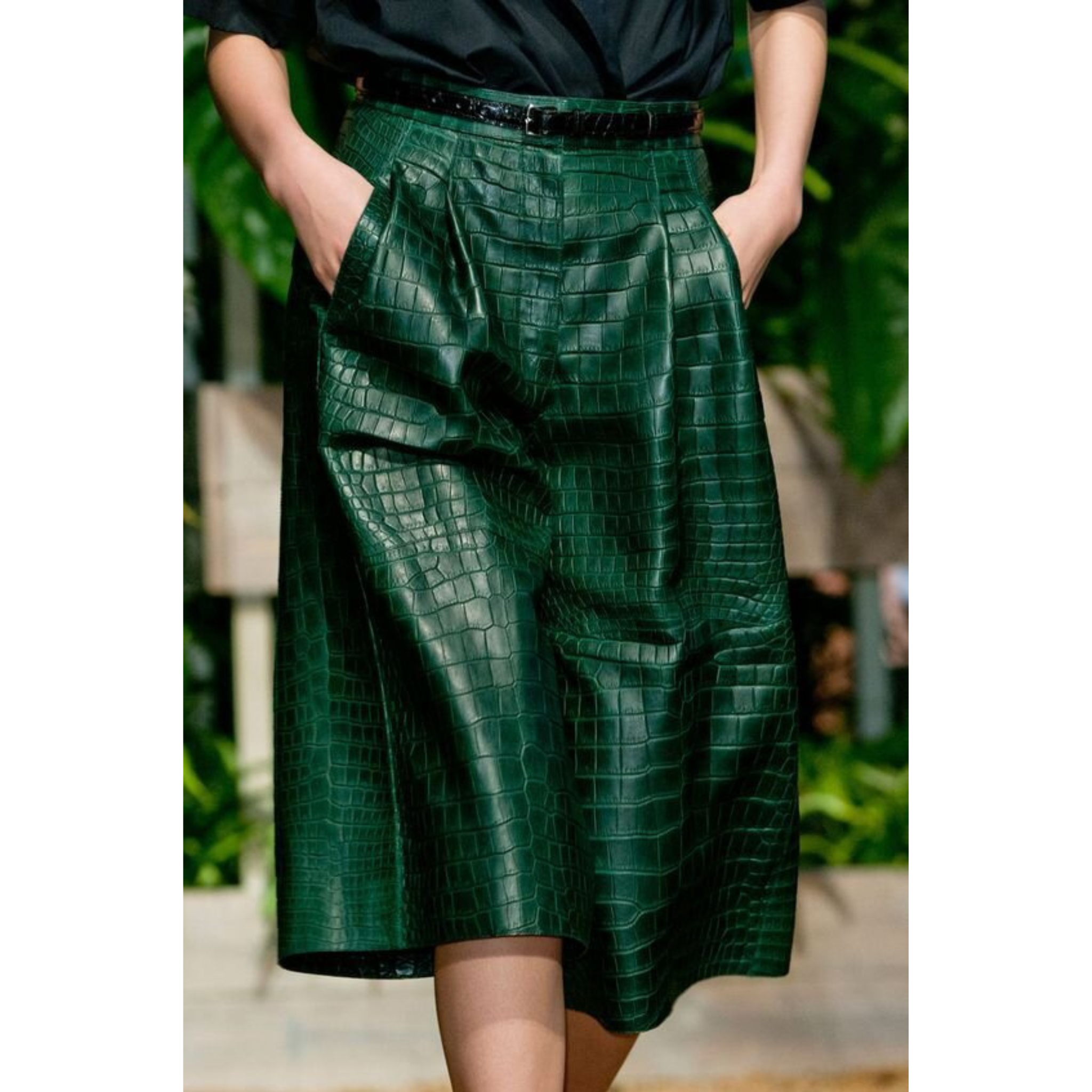 Women s Emerald Green Croc Embossed Effect Panelled Genuine